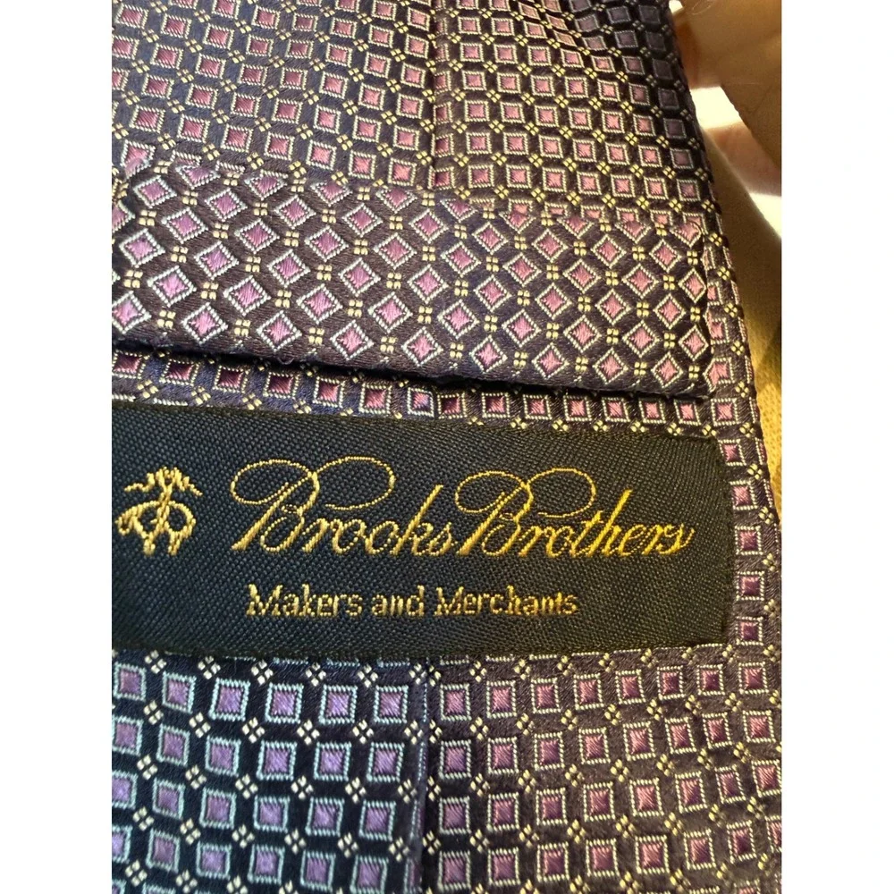 Brooks Brothers‎ Mens Silk Tie Purple Blue Geometric Diamond Italy Fabric USA
